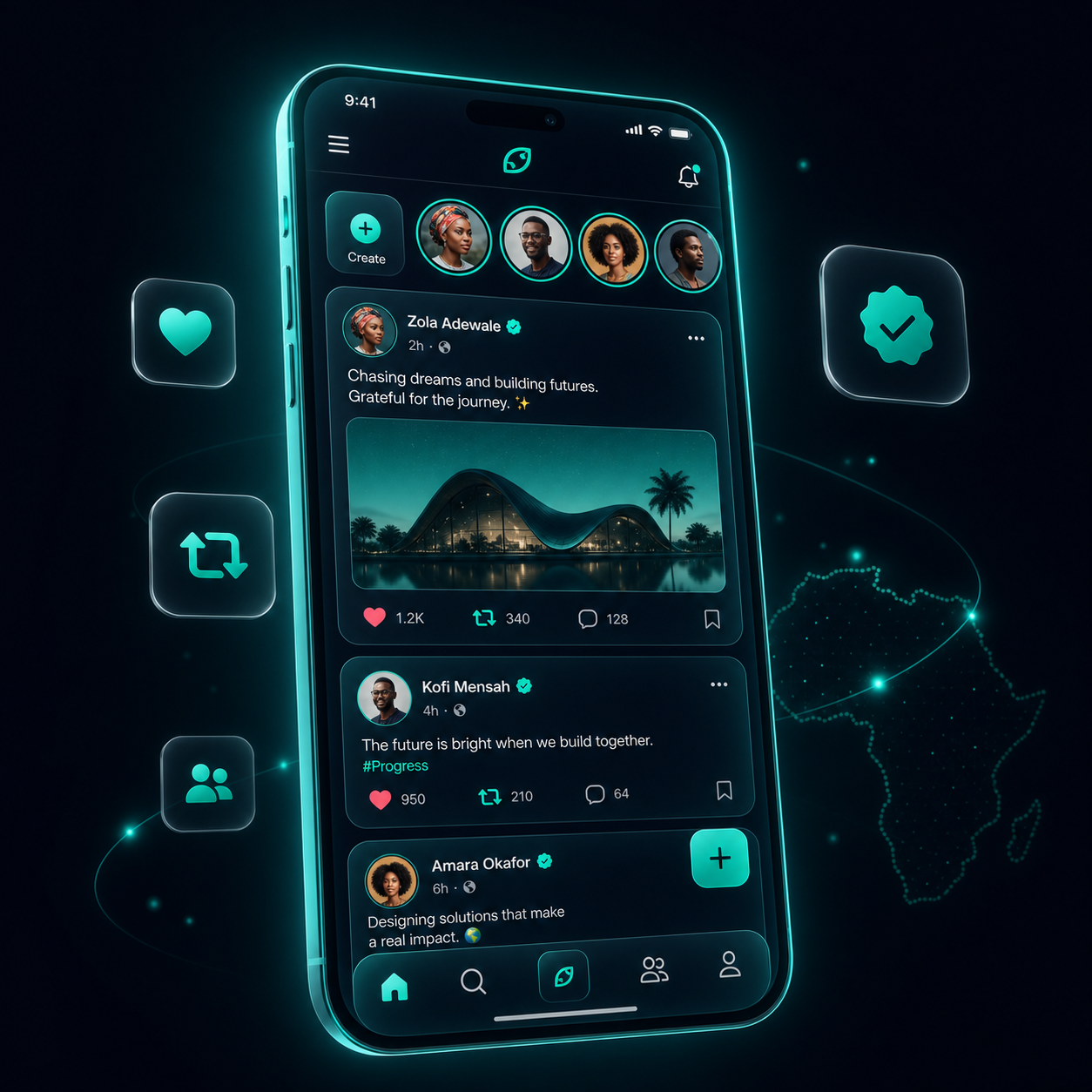 Glimacy app feed interface on a mobile phone